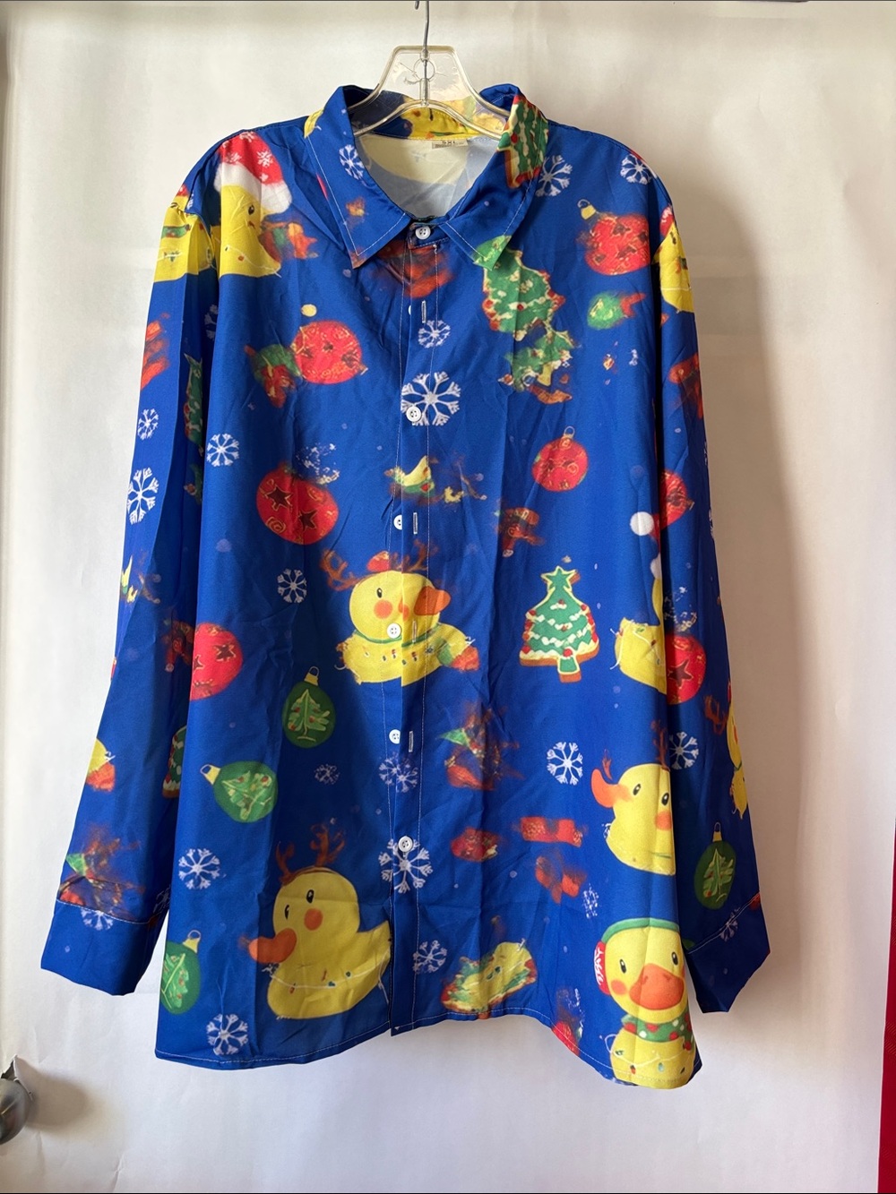 Blue Holiday Duck Print Button-Up Shirt pit to pit-28”,more like a 2x /3x